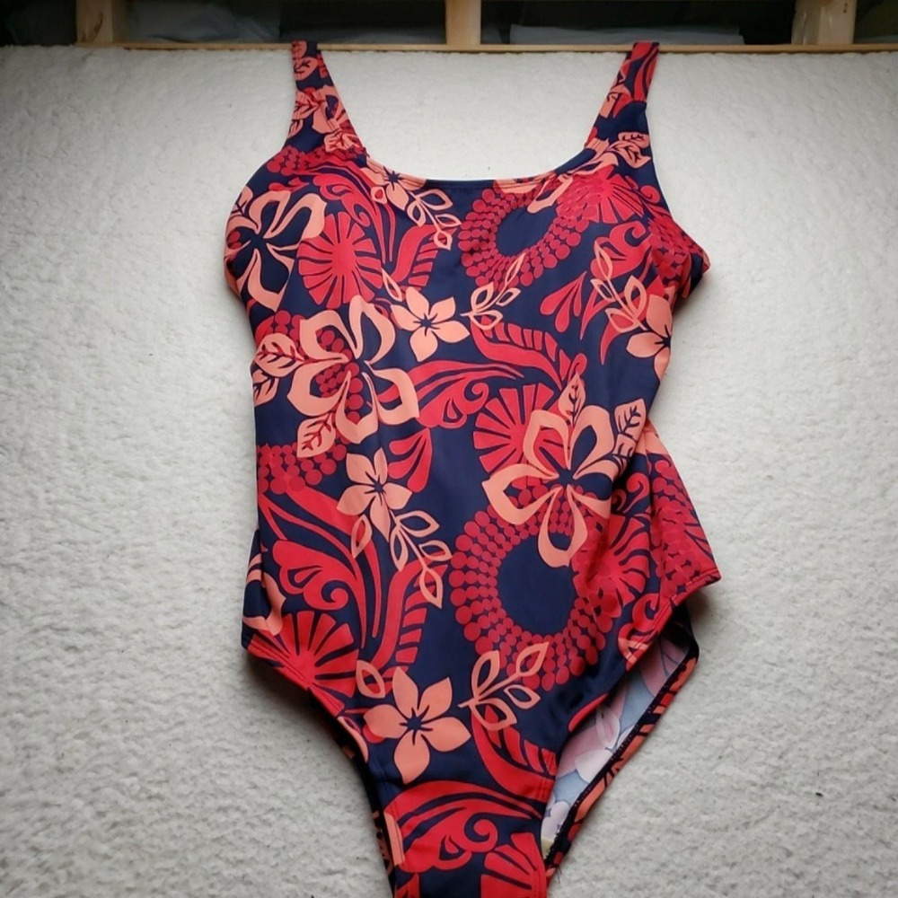 Swim 365 Swimsuit Womens 24W Plus Blue Floral One Piece Wide Strap Lined
